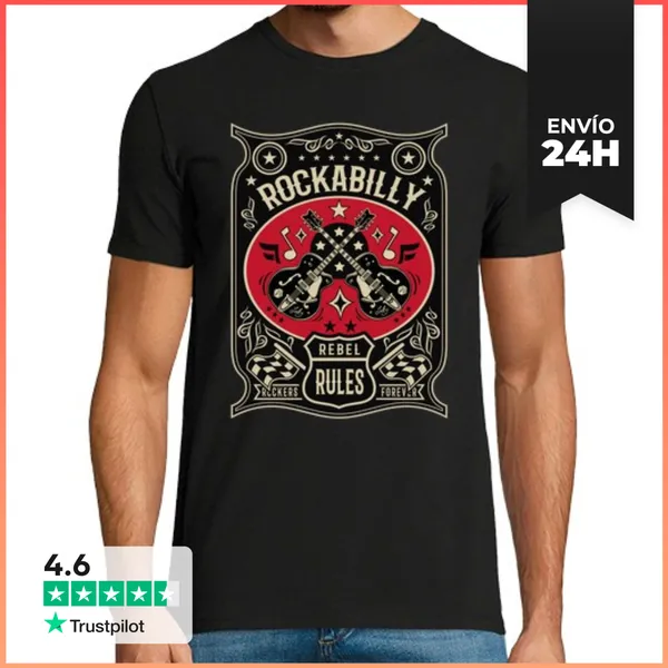 Camiseta Hombre Clásica Camiseta Rockabilly Guitars Rockers USA