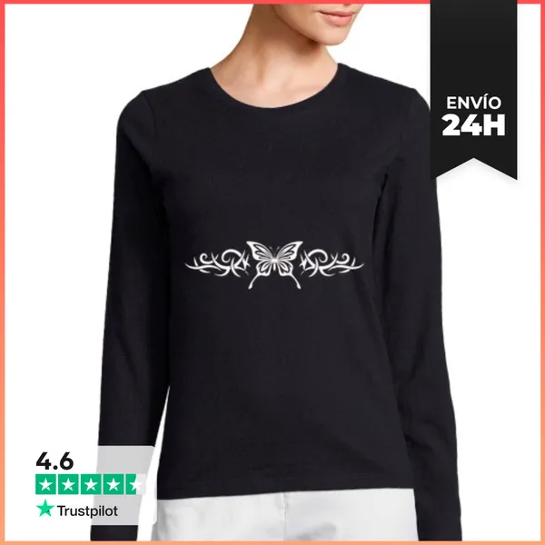 Camiseta Mujer Manga Larga Tatuaje De Mariposa Fairycore Grunge