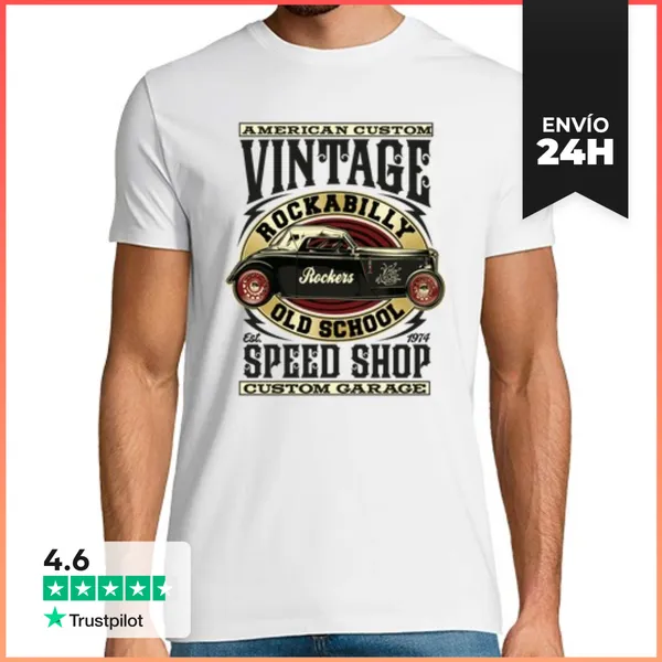 Camiseta Hombre Clásica Camiseta 1974 Rockabilly Retro Hot Rod