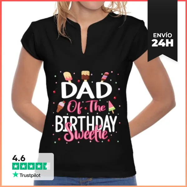Camiseta Mujer Cuello Mao Papá De La Niña Dulce Del Cumpleaños