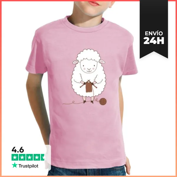 Camiseta Clásica Para Niños Oveja Blanca Con Agujas De Tejer Y