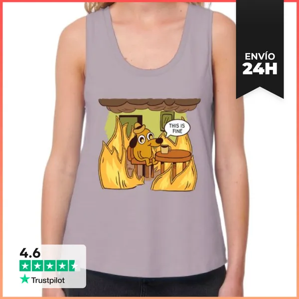 Camiseta Mujer Sin Mangas, Loose Fit This Is Fine - Camiseta