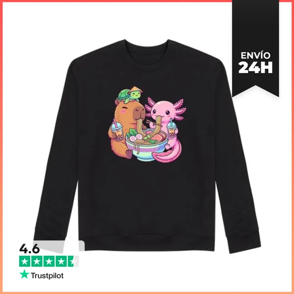 Sudadera Unisex Lindo Axolote Capibara Tortuga Ramen Boba