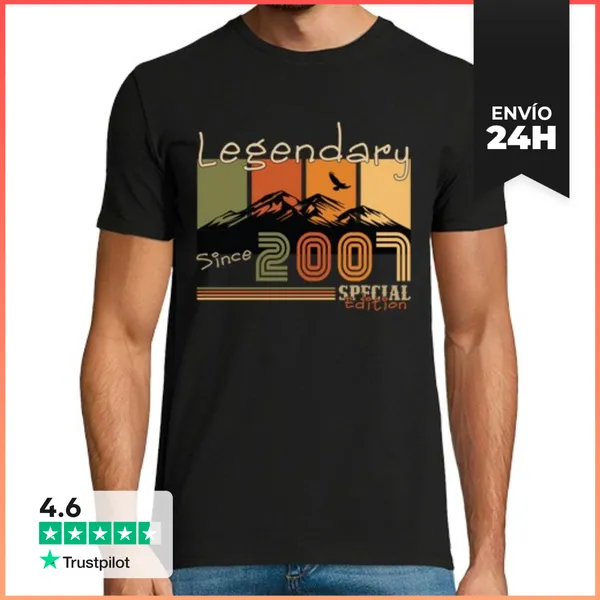 Camiseta Hombre Clásica Legendary Since 2007 Retro Aniversario