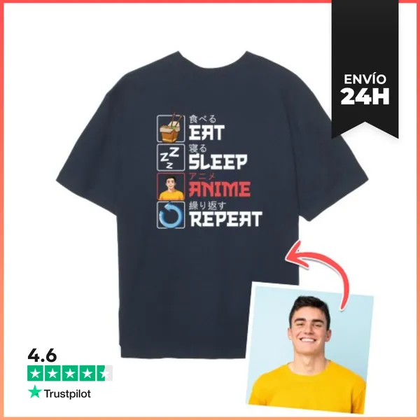 Camiseta Oversize Efecto Anime Camiseta Oversize Eat Sleep Anime