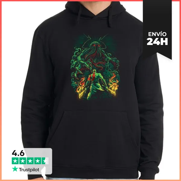 Sudadera Unisex Con Capucha Cthulhu Vs Kratos LaTostadora