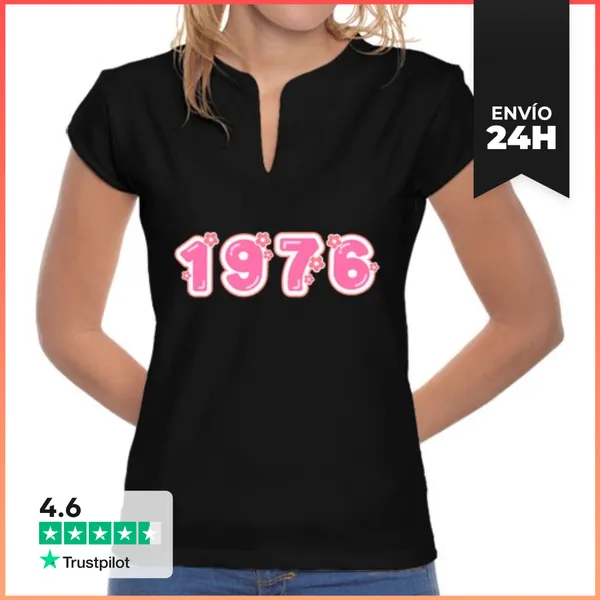Camiseta Mujer Cuello Mao 50 Años 1976 Vintage Regalo De