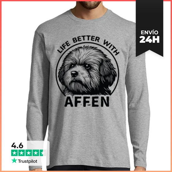 Camiseta Hombre Manga Larga La Vida Es Mejor Con Un Perro Affen