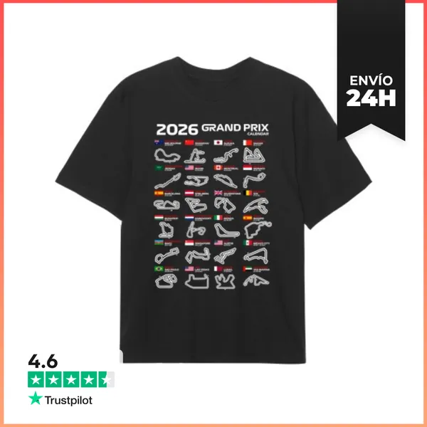 Camiseta Oversize F1 CALENDARIO CIRCUITOS GRANDES PREMIOS FECHAS