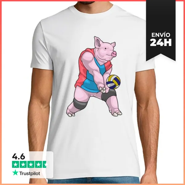 Camiseta Hombre Clásica Jugador De Voleibol De Cerdo Voleibol