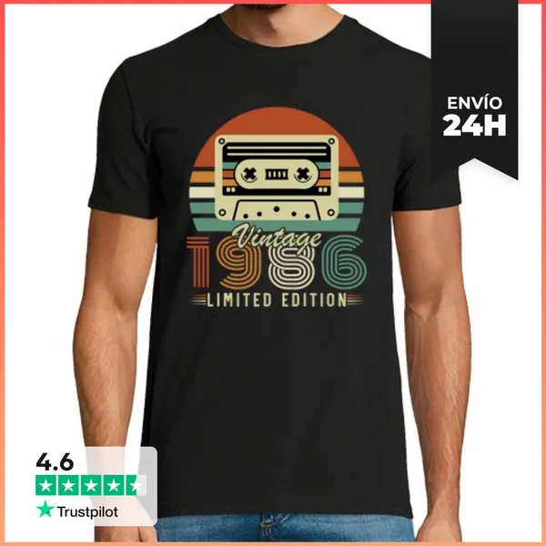 Camiseta Hombre Clásica 40 Años 1986 Vintage Cumpleaños Retro