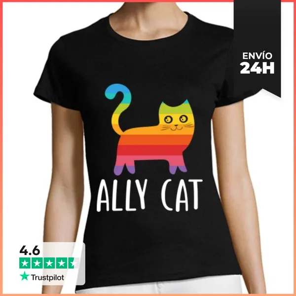 Camiseta Mujer Clásica Ally Cat, Gato, LGBTQ Orgullo Gay