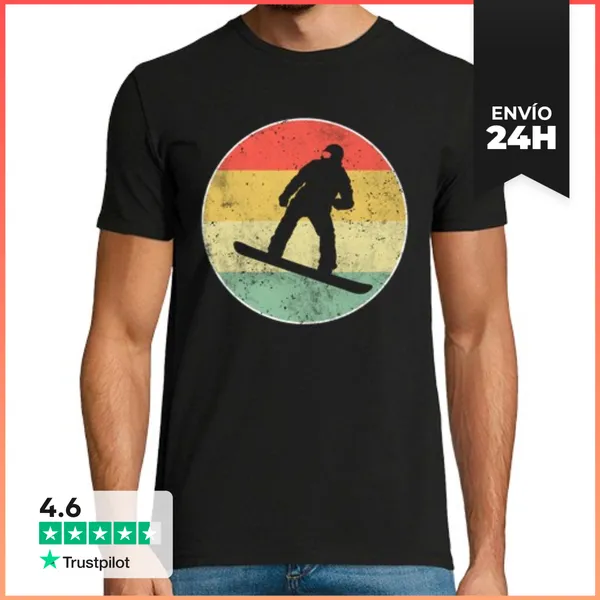Camiseta Hombre Clásica Snowboarder Invierno Esquí Retro