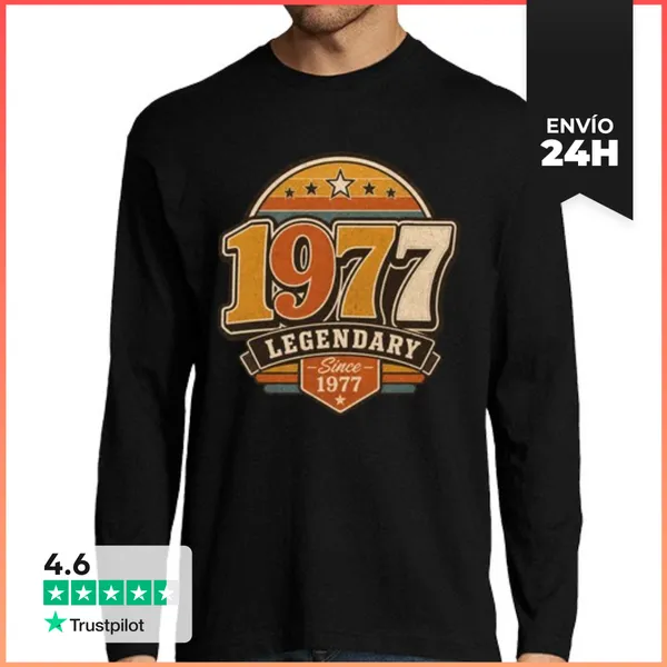 Camiseta Hombre Manga Larga Vintage Legendary Since 1977 Birthday