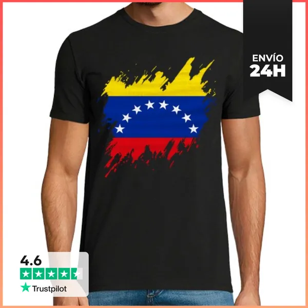 Camiseta Hombre Clásica Bandera De Venezuela Rasgada, Grunge
