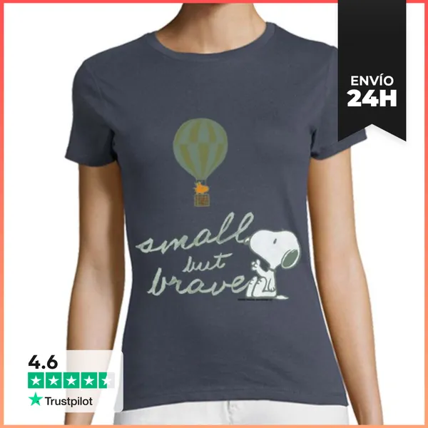 Camiseta Mujer Clásica Snoopy Woodstock Small But Brave