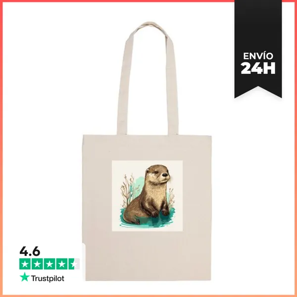 Bolsa De Tela Nutria Linda En El Agua Con Hierbas Y Toques De