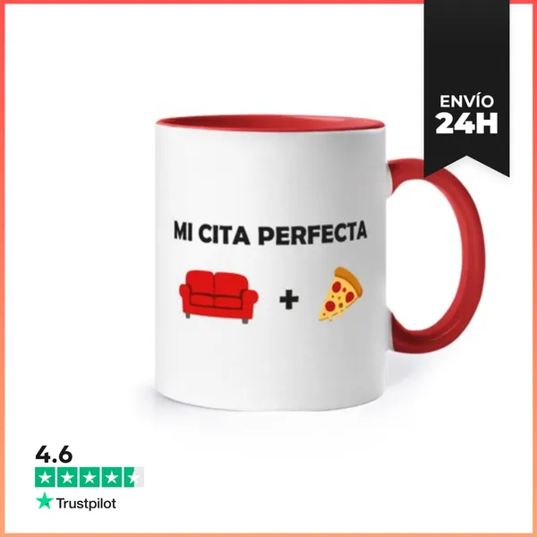 Taza De Colores CITA PERFECTA SOFÁ Y PIZZA LaTostadora