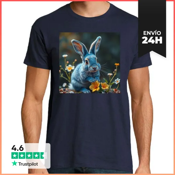 Camiseta Hombre Clásica Conejo Y Flores LaTostadora