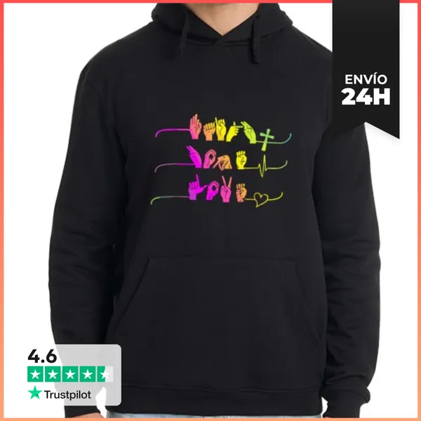 Sudadera Unisex Con Capucha Fe Esperanza Amor Asl Lenguaje De