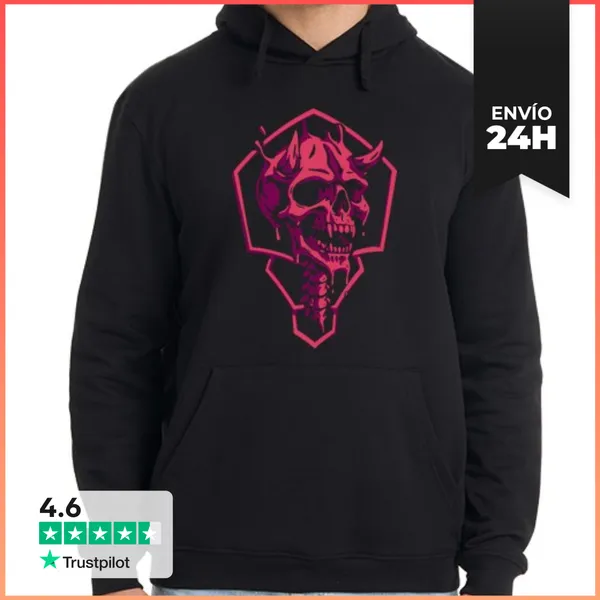 Sudadera Unisex Con Capucha Craneo Con Cuernos Rojo LaTostadora