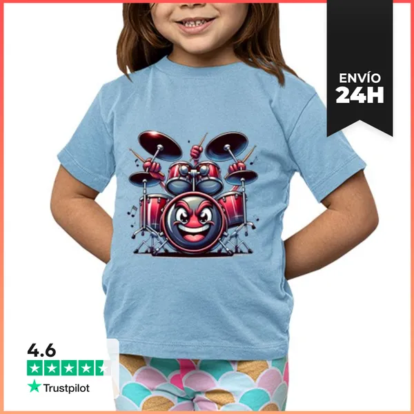 Camiseta Clásica Para Niños Batería Animada Rockera LaTostadora