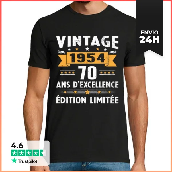 Camiseta Hombre Clásica 70 Años 1954 Regalo De Cumpleaños Vinta