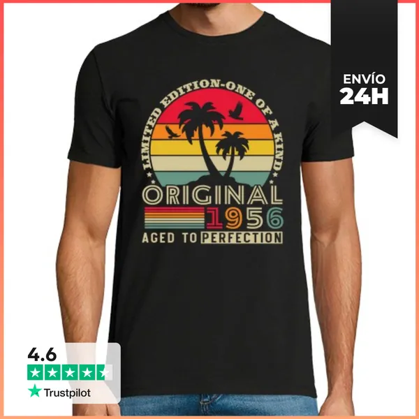 Camiseta Hombre Clásica 70 Años 1956 Vintage Cumpleaños Retro