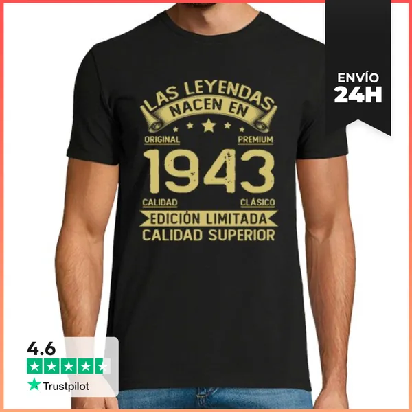 Camiseta Hombre Clásica 1943 Vintage Regalo Cumpleaños