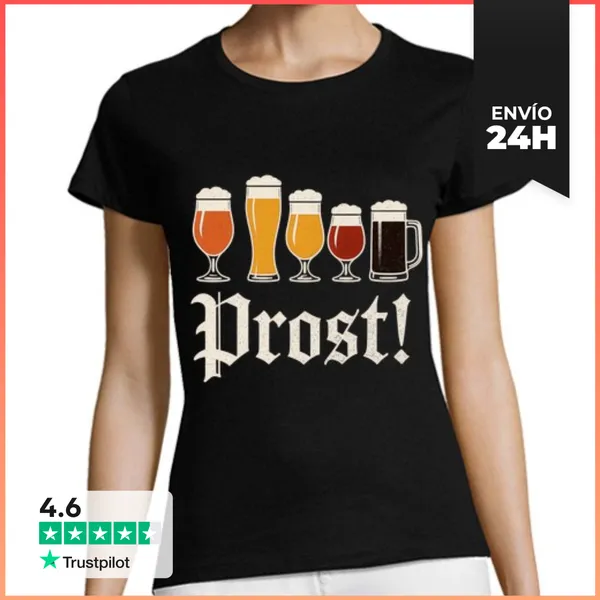 Camiseta Mujer Clásica Prost Brindis Cervecero Vintage Cerveza