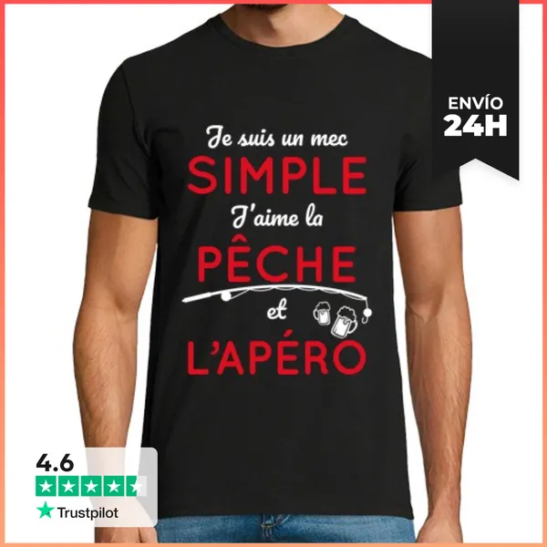 Camiseta Hombre Clásica Chico Sencillo Le Gusta La Pesca Y El A