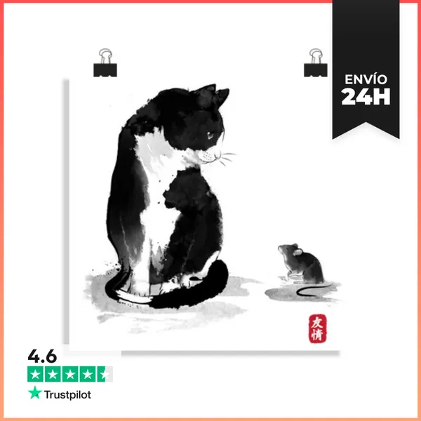 Póster Cuadrado The Cat An The Little Mouse LaTostadora