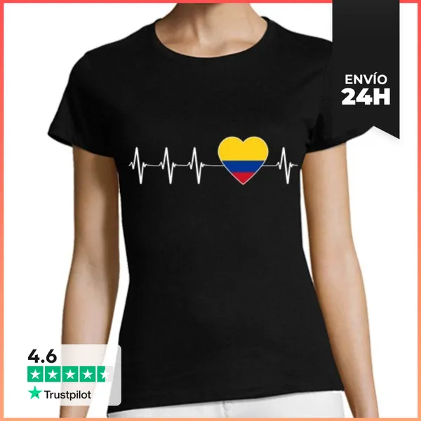 Camiseta Mujer Clásica Colombia Bandera Corazón Colombiano Lat
