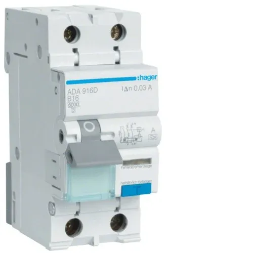 Disyuntor de Corriente Residual RCBO 1P+N 16A 30mA Tipo A 6kA ADA916D