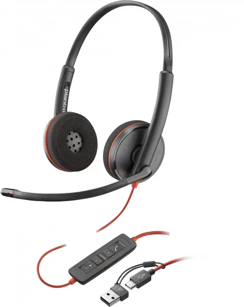HP Poly Blackwire 3220 Stereo USB-C Headset +USB-C/A Adapter 8X228A6