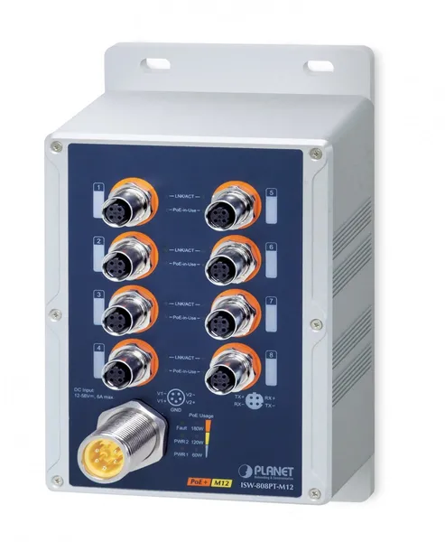 PLANET IP67-rated Industrial 8-Port No administrado ISW-808PT-M12