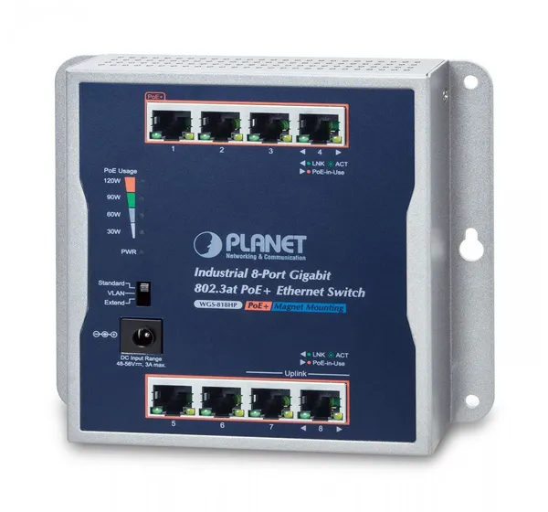 PLANET IP30 Industrial 8-Port No administrado Gigabit WGS-818HP