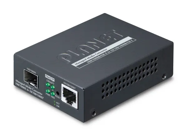 PLANET Web/SNMP Man convertidor de medio Negro GT-915A