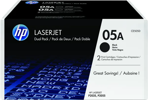 HP Pack de 2 cartuchos de tóner originales 05A LaserJet negro CE505D