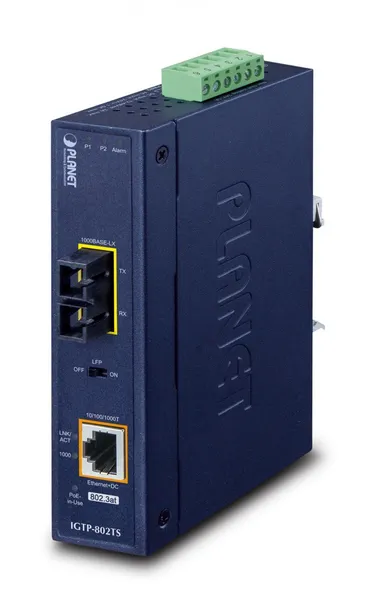 PLANET IP30 Industrial 10/100/1000BAS convertidor de medio IGTP-802TS