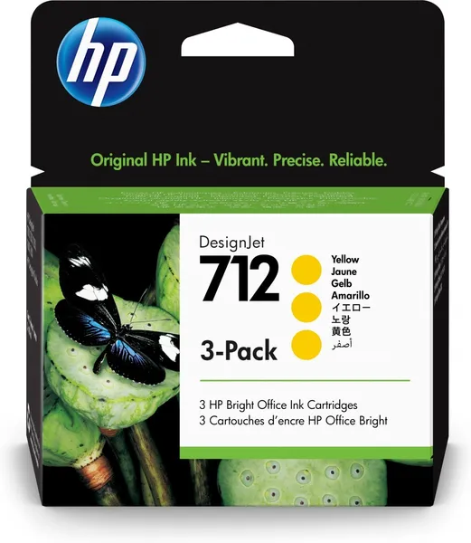 HP Paquete de 3 cartuchos de Tinta DesignJet 712 amarillo de 29 3ED79A