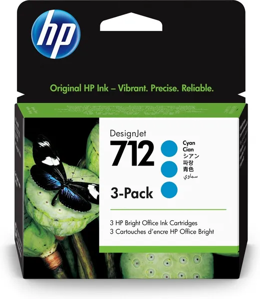 HP Paquete de 3 cartuchos de Tinta DesignJet 712 cian de 29 ml 3ED77A