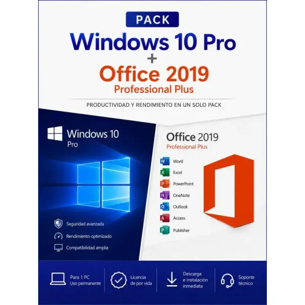 Pacote Windows 10 Pro + Office 2019 Pro Plus