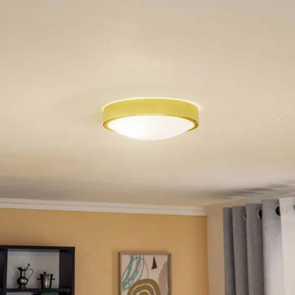 Lamkur Plafón Jaris, cristal curvado, Ø 26 cm, dorado