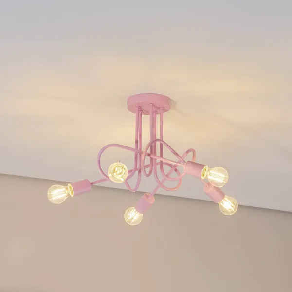 HELAM Plafón Oxford, rosa claro, Ø 47 cm, metal, 5 luces