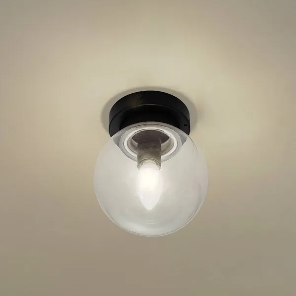 Lucande Badolo plafón, negro, cristal, Ø 15 cm, IP44