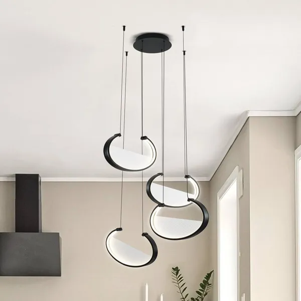 Viokef Lámpara colgante LED Adele, Ø 75 cm, negro, metal, 4 luces.