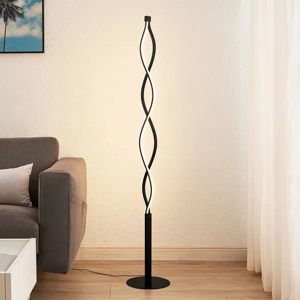 Lámpara de pie LED Welina de Lindby, negra, 150 cm, atenuable