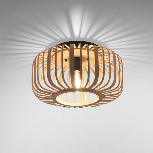JUST LIGHT. GmbH Lámpara de techo Racoon de madera, con montantes gruesos, Ø 42 cm