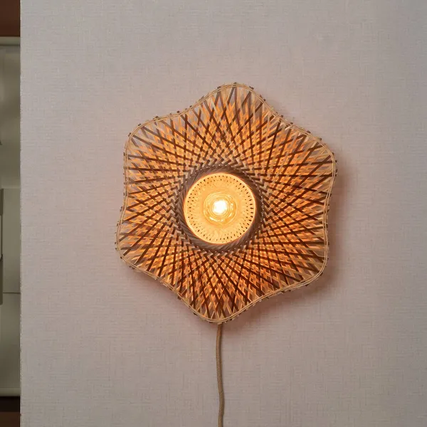 GOOD & MOJO Aplique de pared Madura, Ø 44 cm, natural/marrón, enchufe
